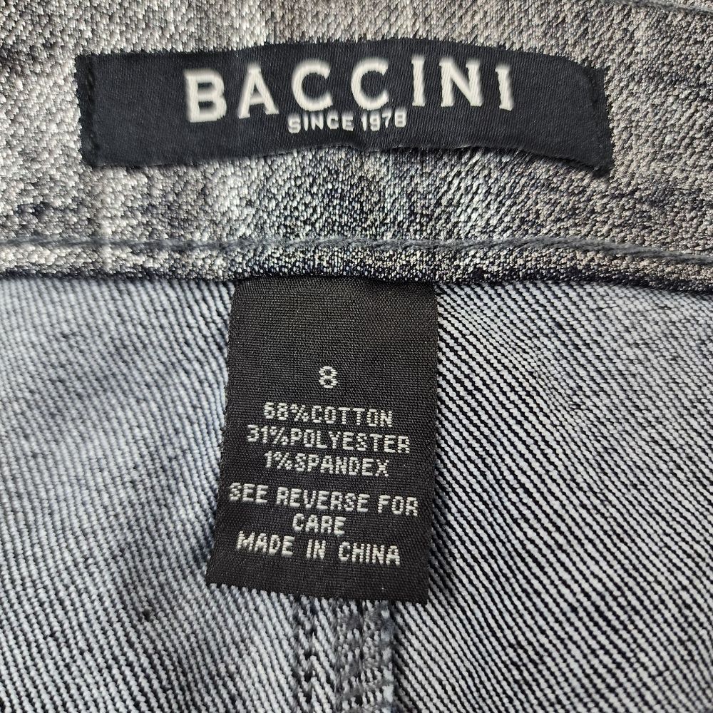 Baccini Metallic Jean Skirt Silver Denim Size 8 Fitted Pencil skirt - Picture 2 of 11